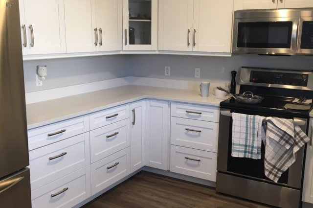 Pearl White L shape Kitchen project