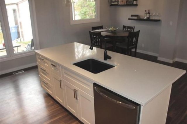 White Shaker with new Island for more countertop space and storage