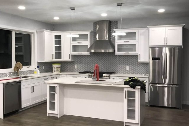 Pearl White new building kitchen and bathrooms